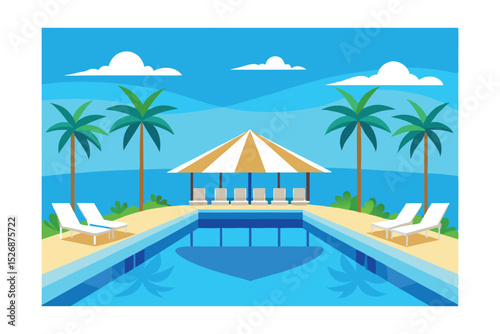 Tropical Getaway Luxurious Poolside Paradise with Palm Trees and Ocean Views