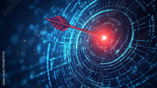 Red Arrow Hits Target in Abstract Digital Circuit Board Background Loop