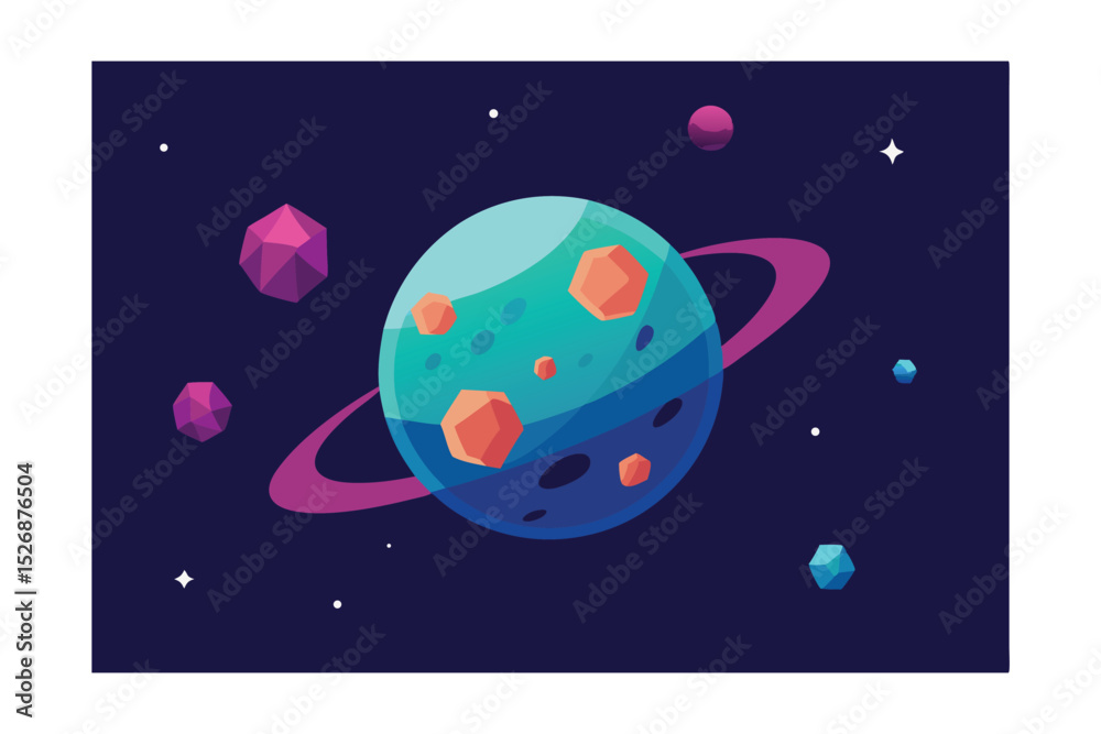 Naklejka premium Cosmic Geometry A Low-Poly Planet Illustration