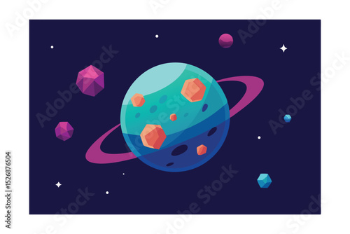 Cosmic Geometry A Low-Poly Planet Illustration