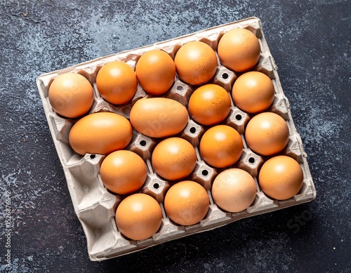 Eggs in a carton on a dark background
