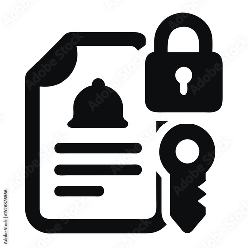 Minimalist vector icon set: secure document, key, lock