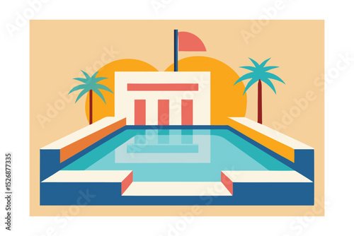 Geometric Poolside Paradise Resort Architecture Illustration