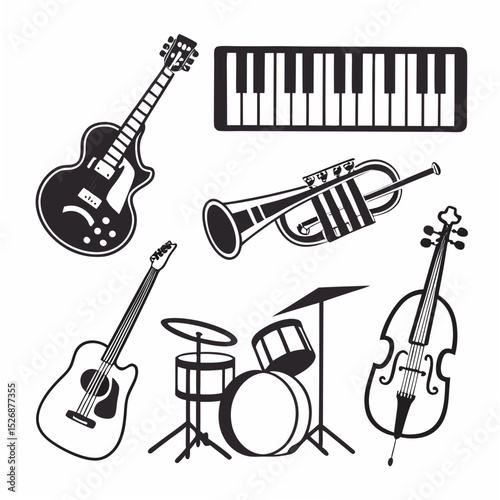 Professional music instruments set isolated on white