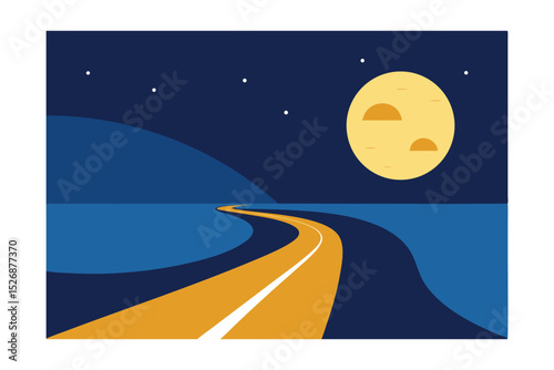 Moonlit Road A Serene Night Drive Illustration