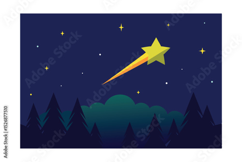Night Sky Wonder Shooting Star over Silhouetted Forest