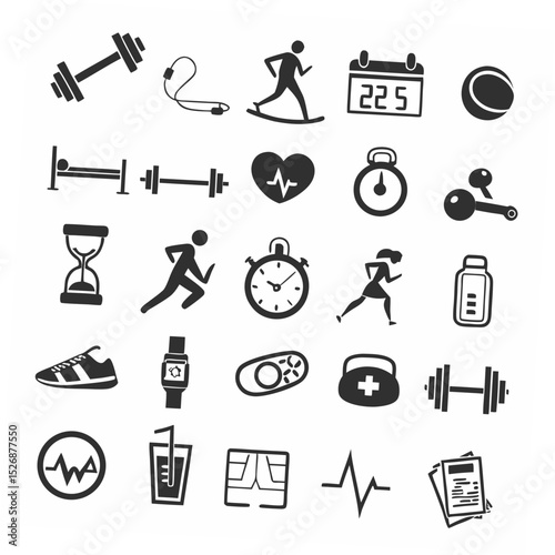 Fitness icons set exercise workout gym sport training