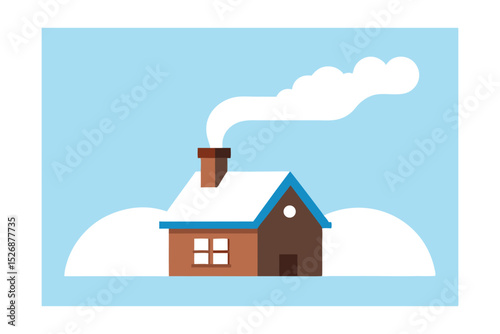 Cozy Winter Cabin Snow Covered House Illustration