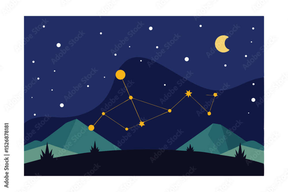 Fototapeta premium Night Sky Constellation over Mountains Celestial Art Illustration