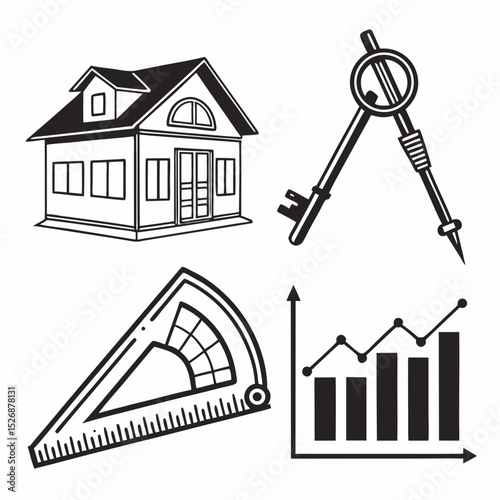 House key compass protractor graph real estate growth