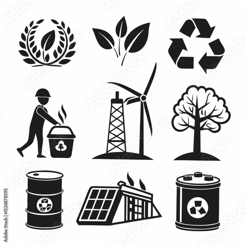 Eco-friendly energy icons set, clean cutout, transparent background