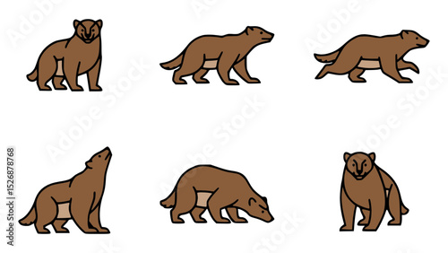 A cute wolverine cartoons in multiple poses