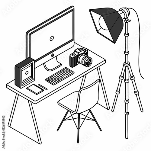 Professional photographer workspace isometric illustration