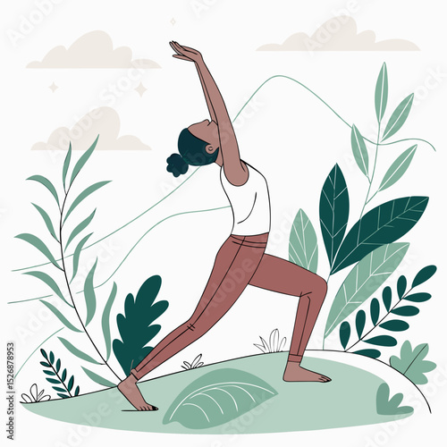 Woman practicing yoga outdoors nature serenity