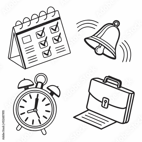 Business schedule time management icons checklist