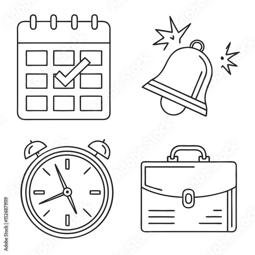 Time management icons schedule clock briefcase alarm