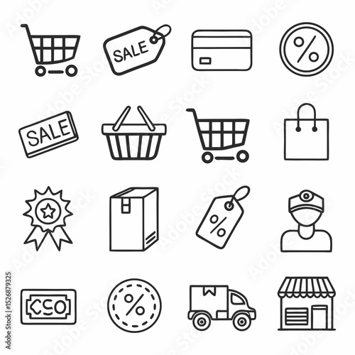 Online shopping icons set e commerce retail sale