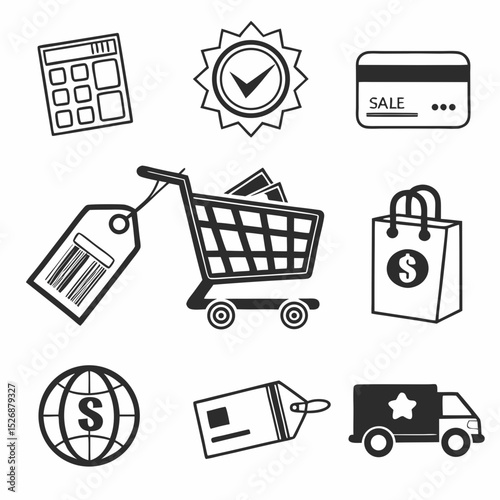 Online shopping cart icons e commerce retail sale