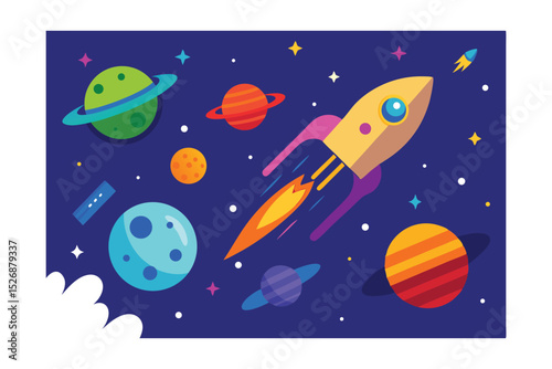 Cosmic Rocket Adventure Exploring Planets and Stars in Space