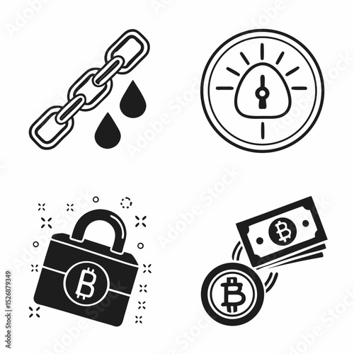 Bitcoin cryptocurrency security and finance icons