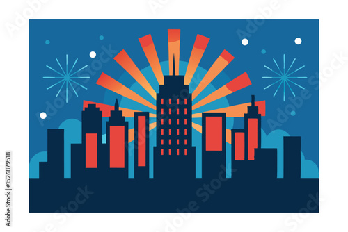 Cityscape Fireworks A Stunning Urban Nighttime Celebration Illustration