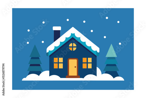 Cozy Winter Wonderland Snow-Covered House in a Festive Scene