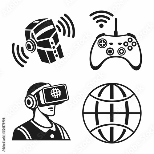 Global network technology icons wireless vr gaming