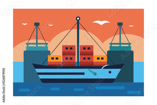 Ocean Freight Shipping Container Ship at Sunset