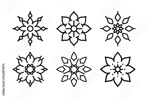 Abstract Petal and Mandala Shapes – Black and White Vector