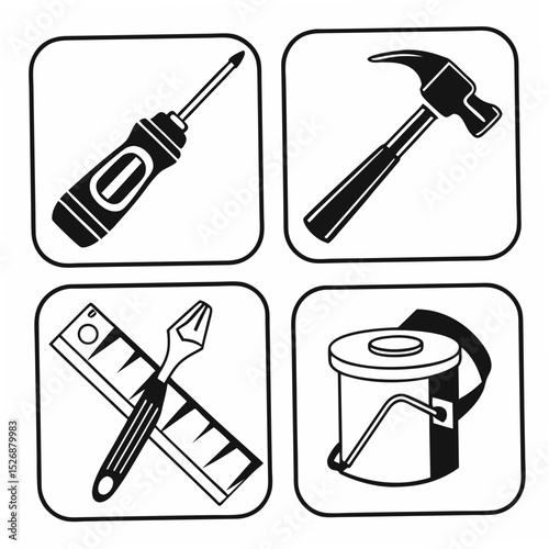 Professional tool icons set isolated on white background