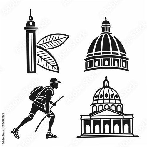 Professional black and white travel icons on white background