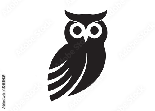Cute brown owl cartoon vector illustration with big eyes and beak on white