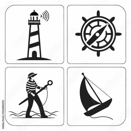 Professional nautical icons set, transparent background