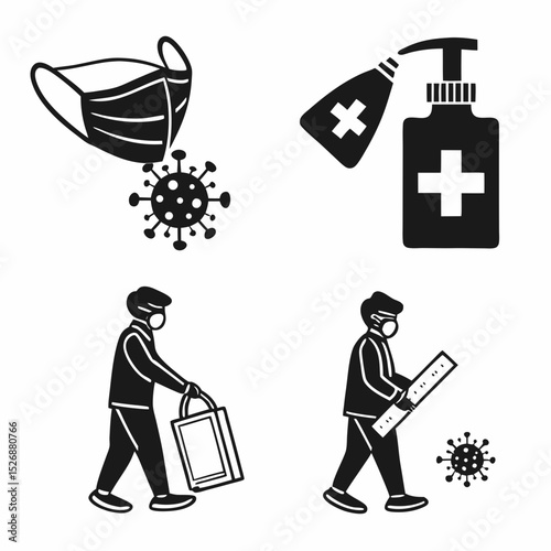 Covid19 prevention safety measures icons set
