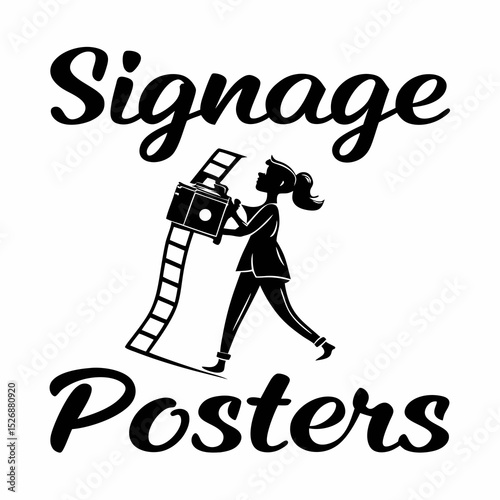 Signage posters design woman carrying film camera