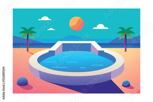 Tranquil Poolside Paradise A Summertime Oasis Illustration