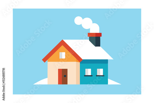 Cozy Winter House Illustration A Charming Snow-Covered Home Design