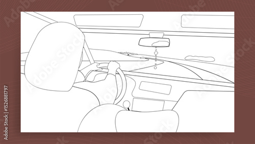 view of the road in the steppe from the car coloring page