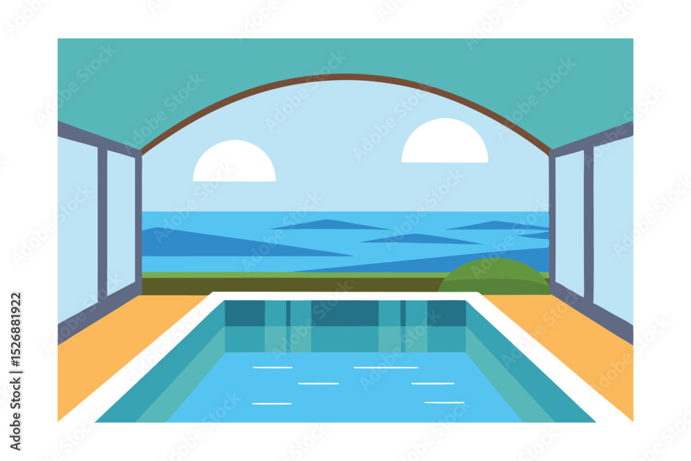 Fototapeta premium Indoor and Outdoor Pool Combo with Sea View Vector Illustration