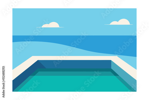 Infinity Pool Overlooking a Turquoise Sea Vector Illustration