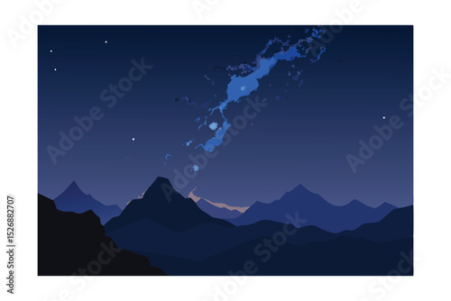 Milky Way Galaxy Over Mountain Ridge Vector Illustration 