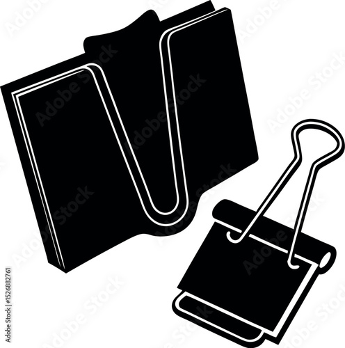 black binder clip silhouette vector on a transparent background