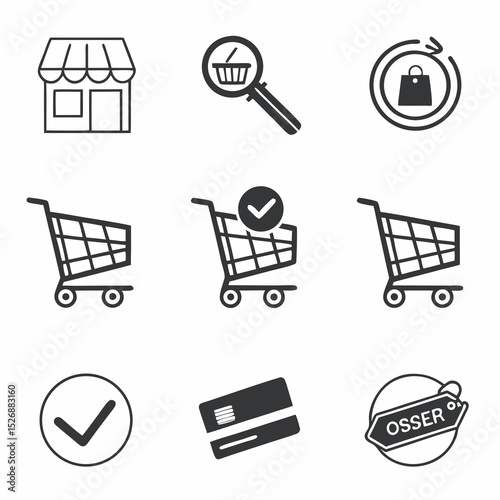 Online shopping cart icons set e commerce retail