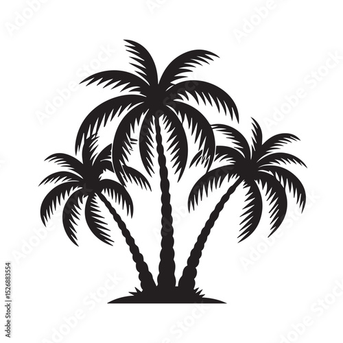 Tropical palm tree silhouettes grace the beach, a vector illustration perfect for summer island vacation designs