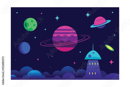 Neon Outer Space Exploration Vector 
