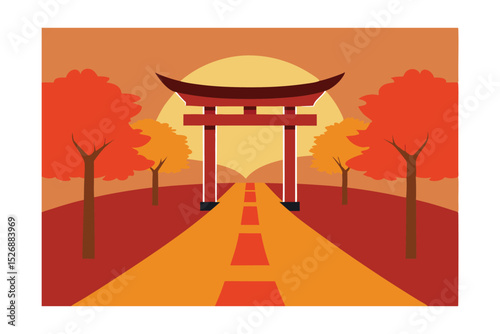 Pathway to Shinto Shrine in Autumn