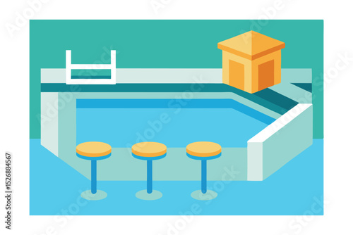 Pool Swim-Up Bar with Sunken Stools Vector Illustration