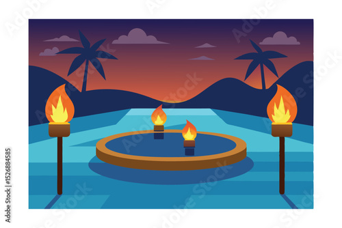 Pool Swim-Up Bar with Sunken Stools Vector Illustration
