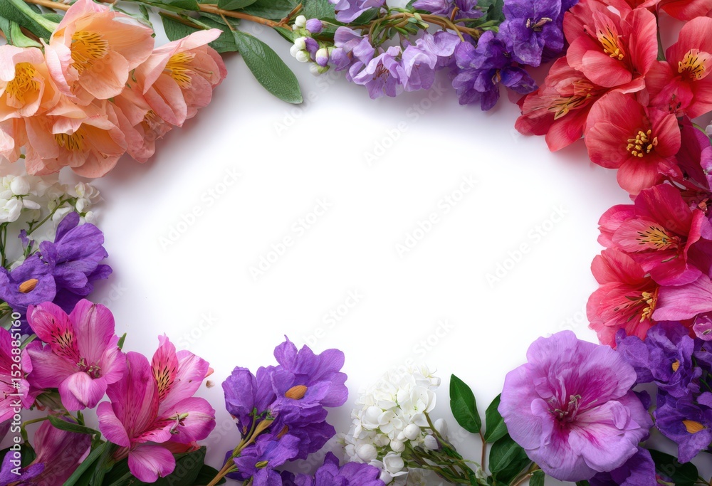custom made wallpaper toronto digitalFlowers frame white space with colorful floral arrangements. Floral design, vibrant blossoms, white background, spring frame