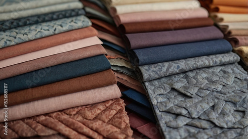 Collection of fabric swatches in earthy tones